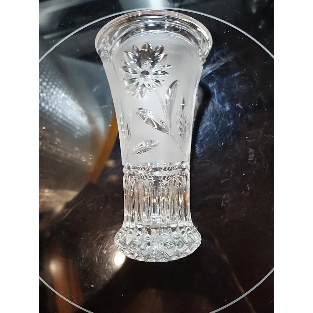 Lausitzer German 1980's Clear Cut Glass Bud Vase Floral 14.5cm Tall